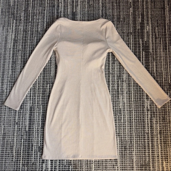 ASTR The Label Bustier‎ Tan Neutral Bodycon Mini Ribbed Dress Sz M Long Sleeve - Picture 2 of 14